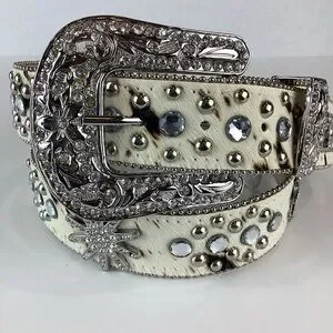 BHW CALF HAIR BELT BHW Womens Western Cowgirl Bling Calf Hair Genuine Leather  main image 3